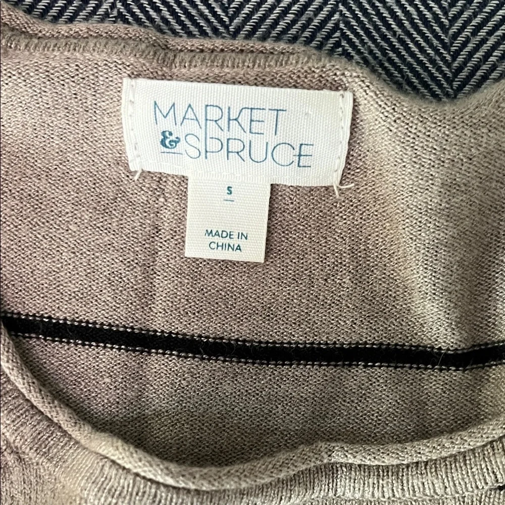 Market & Spruce Black Striped Brown Long Sleeve Sweater Sz S